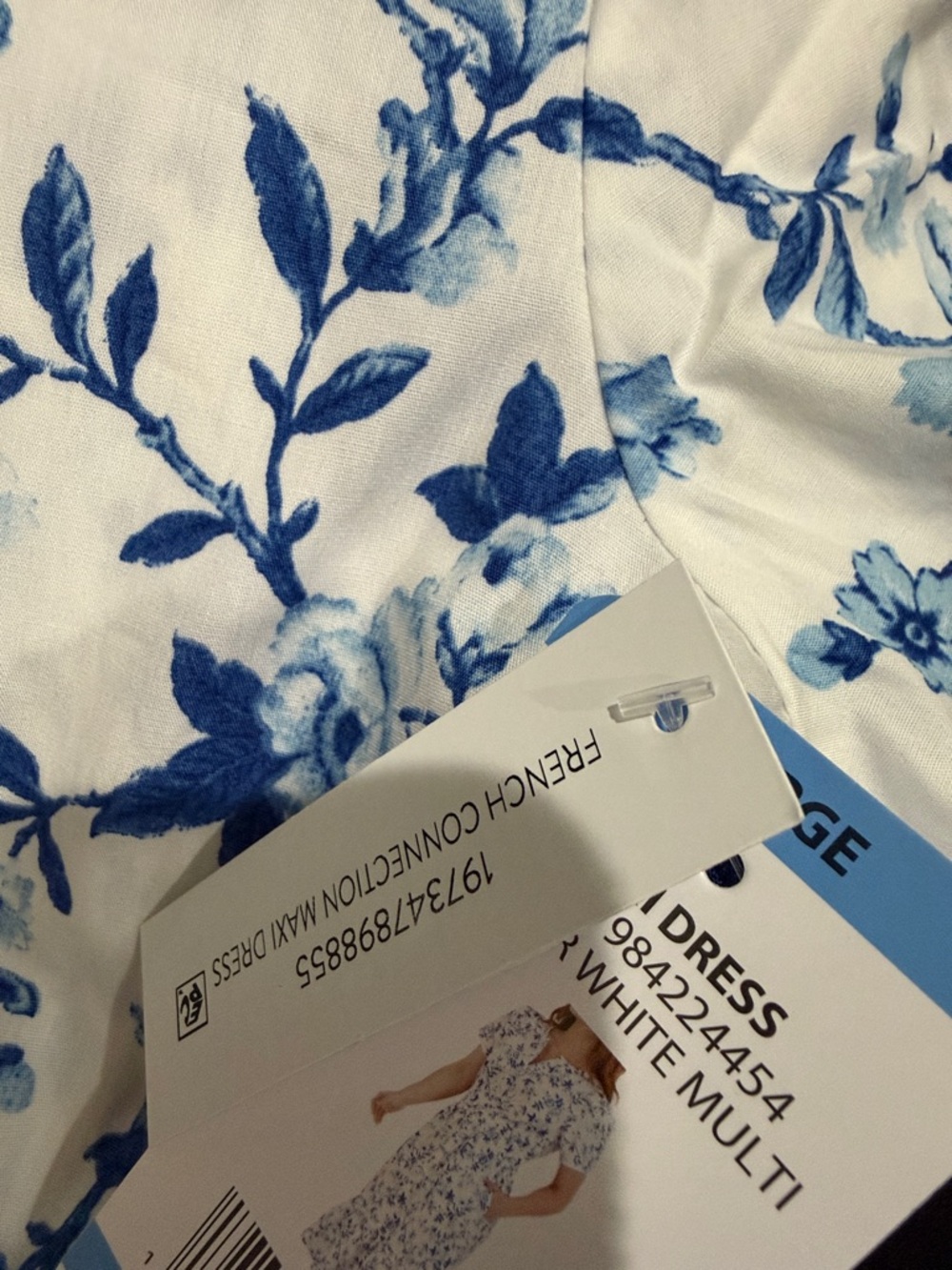 French Connection White Maxi ( or Midi) Dress with Blue Floral Print NWT LARGE - Picture 6 of 8